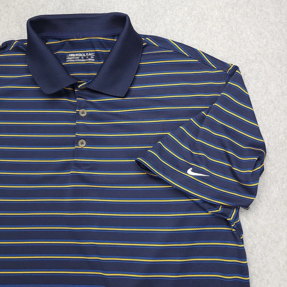 Nike Golf Fitr-Dri Men's Polo Shirt Size XLNavy Blue‎ Yellow Stripe Mesh Panels